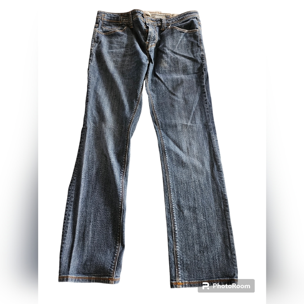 DG jeans dark wash faded 30×32 straight stretch rinse blue embroidered pocket
